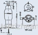 ТР1-5 / 2 لامپ بخار جیوه تیراترون برای کار در دستگاه های یکسو کننده طراحی شده است. همانطور که از اسم آن معلوم است با جیوه پر شده است.